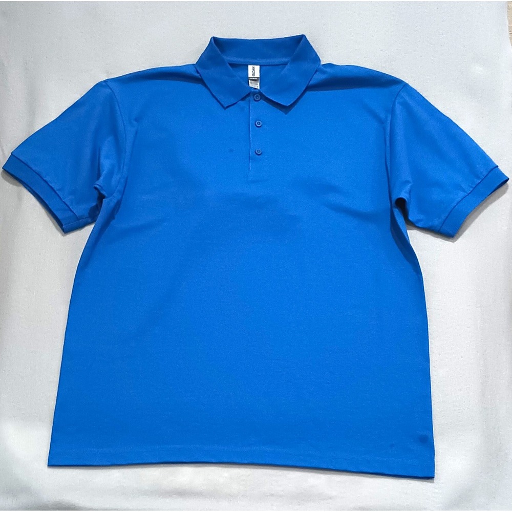 Gildan DryBlend Men's Solid Blue Short Sleeve Collared Polo Shirt L Regular
